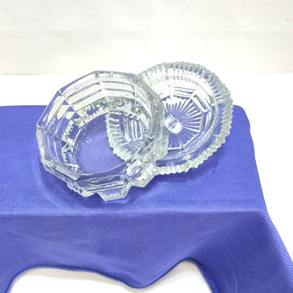 L.E. Smith Trinket Powder Box Pressed Glass Octagonal Design Clear Glass Vintage - Picture 6 of 13